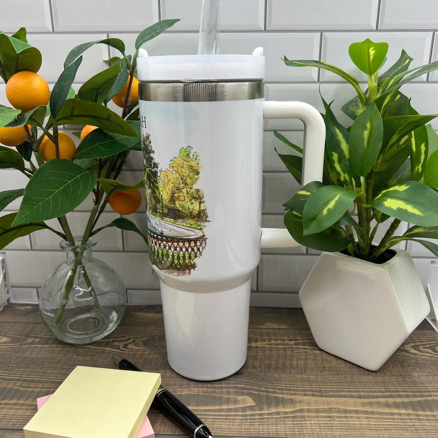 Forsyth Park Fountain Savannah Georgia (original watercolor painting) printed on a 40 ounce (Stanley style) double insulated tumbler