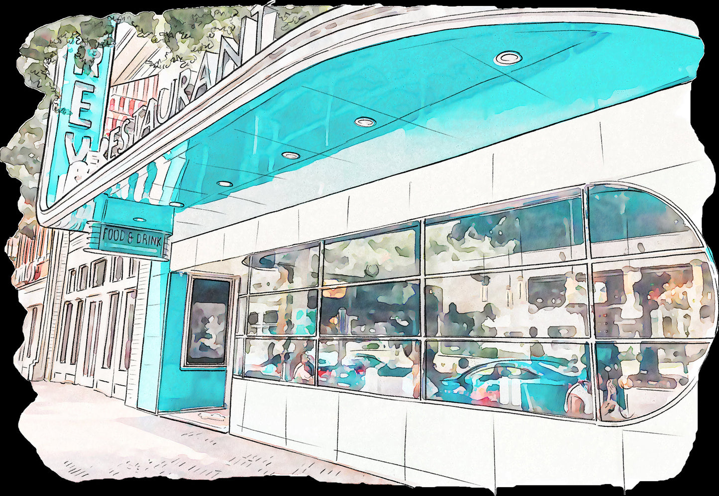 The Grey restaurant Savannah Georgia (watercolor painting) printed on a microfiber kitchen towel 16" x 24"