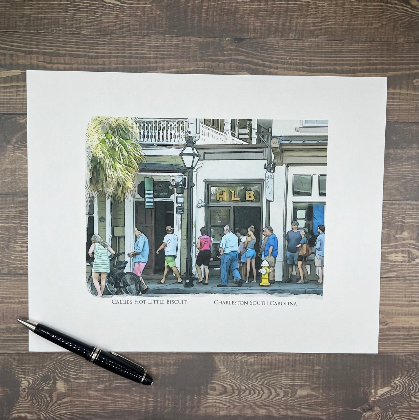 watercolor painting of Callies Hot Little Biscuit Charleston South Carolina printed on a 40 ounce double insulated tumbler