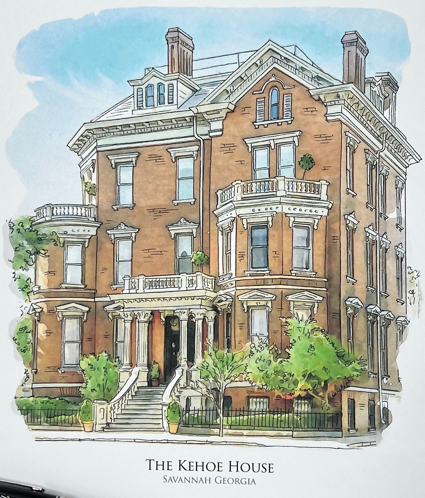 Kehoe House Savannah Georgia watercolor painting giclee fine art print