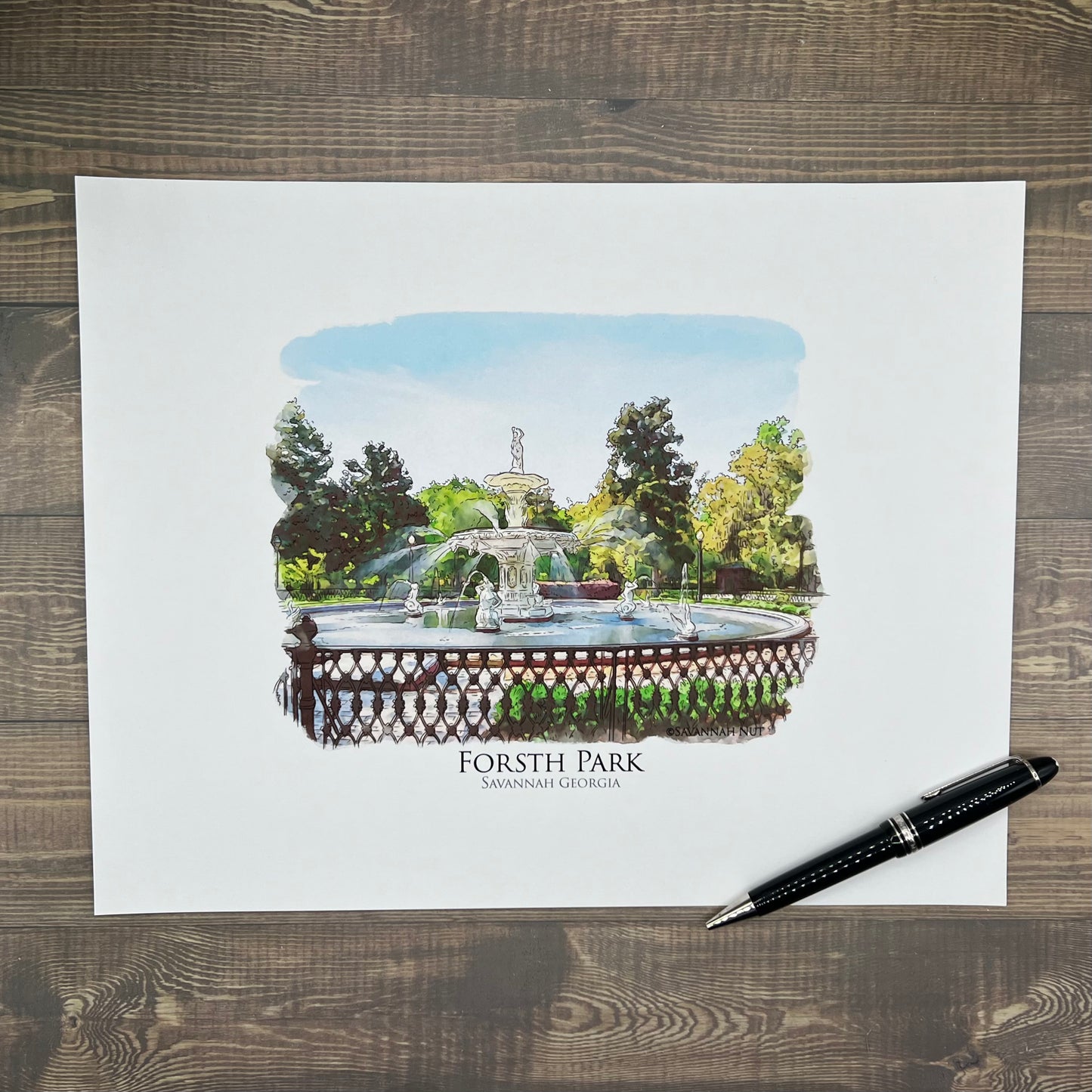 Forsyth Park Fountain Savannah Georgia watercolor painting Giclée Art print (Framed or Unframed)