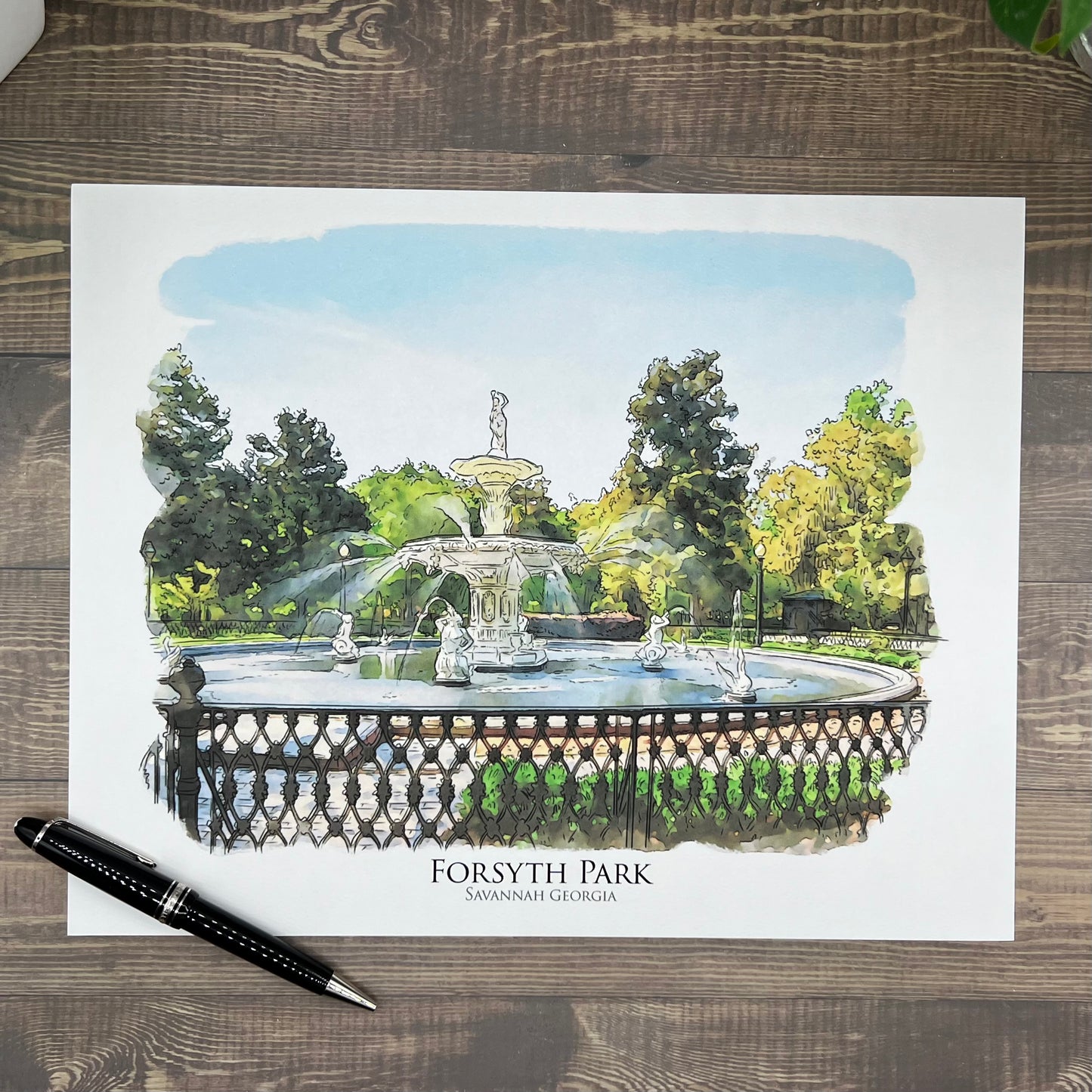 Forsyth Park Fountain Savannah Georgia watercolor painting Giclée Art print (Framed or Unframed)