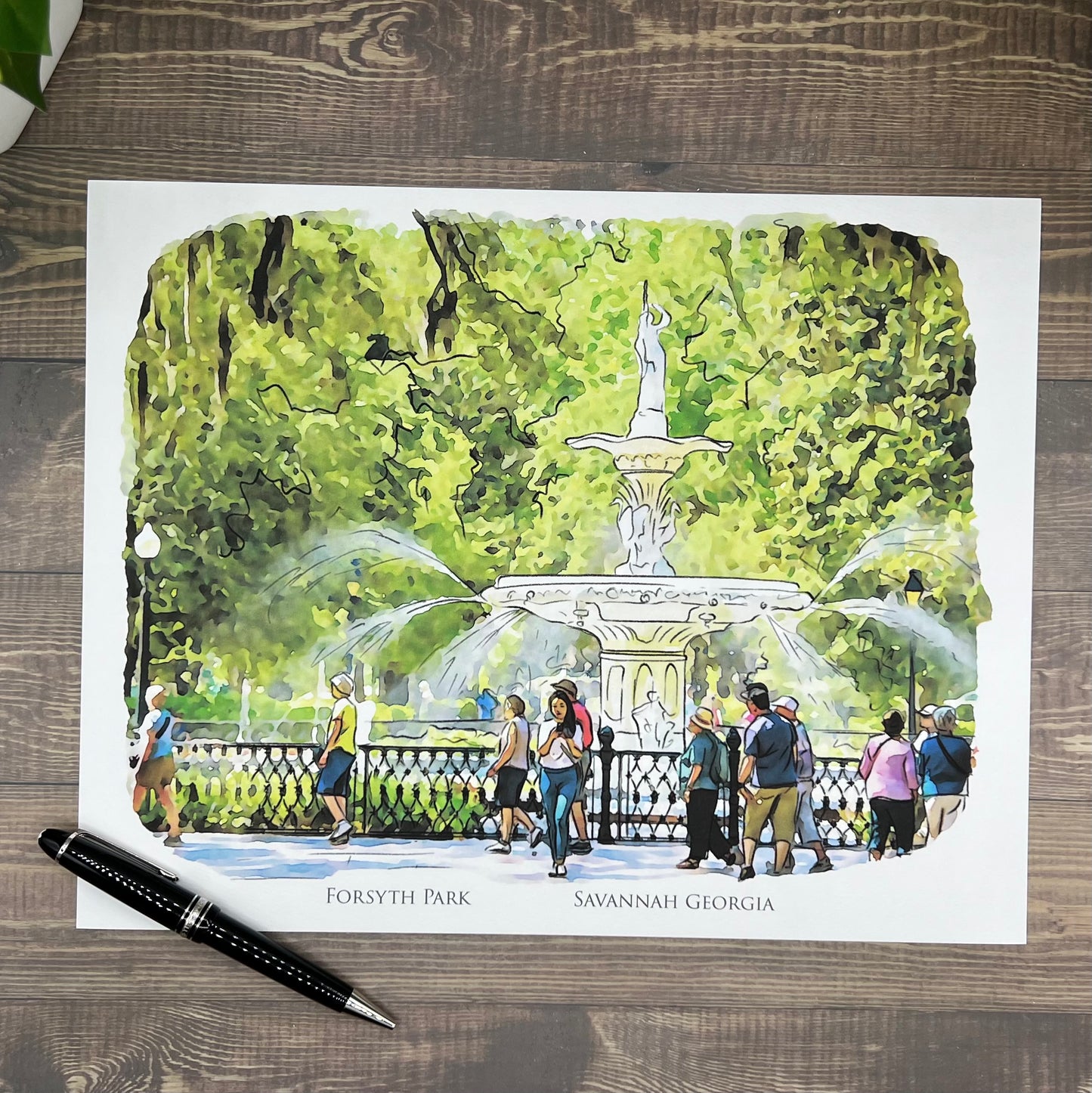 Forsyth Park Fountain Savannah Georgia watercolor painting Giclée Art print (Framed or Unframed)