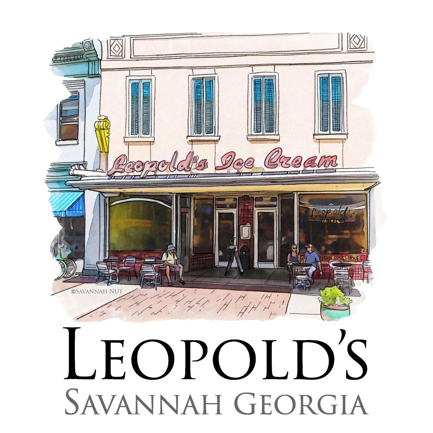 Leopolds Ice Cream Savannah Georgia framed watercolor painting print