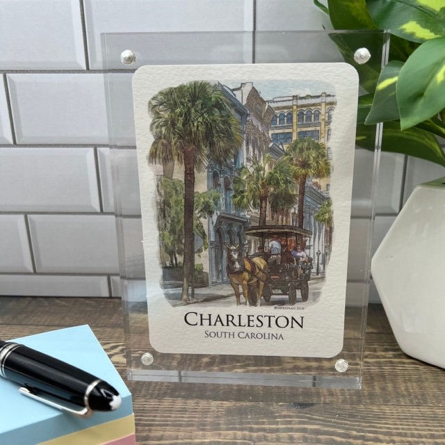 Charleston South Carolina Carriage Tour framed watercolor painting print