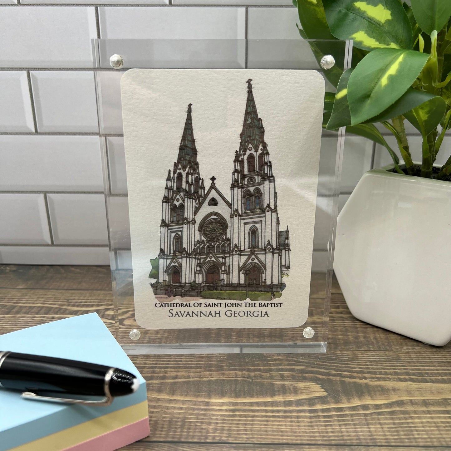 Cathedral of Saint John the Baptist Savannah Georgia framed watercolor painting print