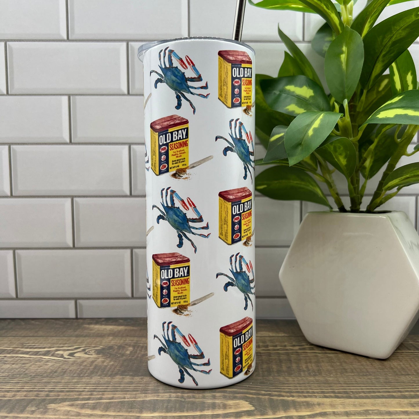 Old Bay & Blue Crab (original watercolor painting) on a 20 ounce double insulated tumbler