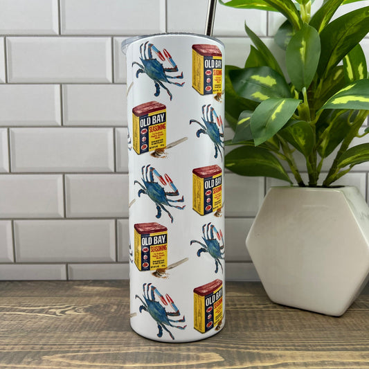 Old Bay & Blue Crab (original watercolor painting) on a 30 ounce double insulated tumbler