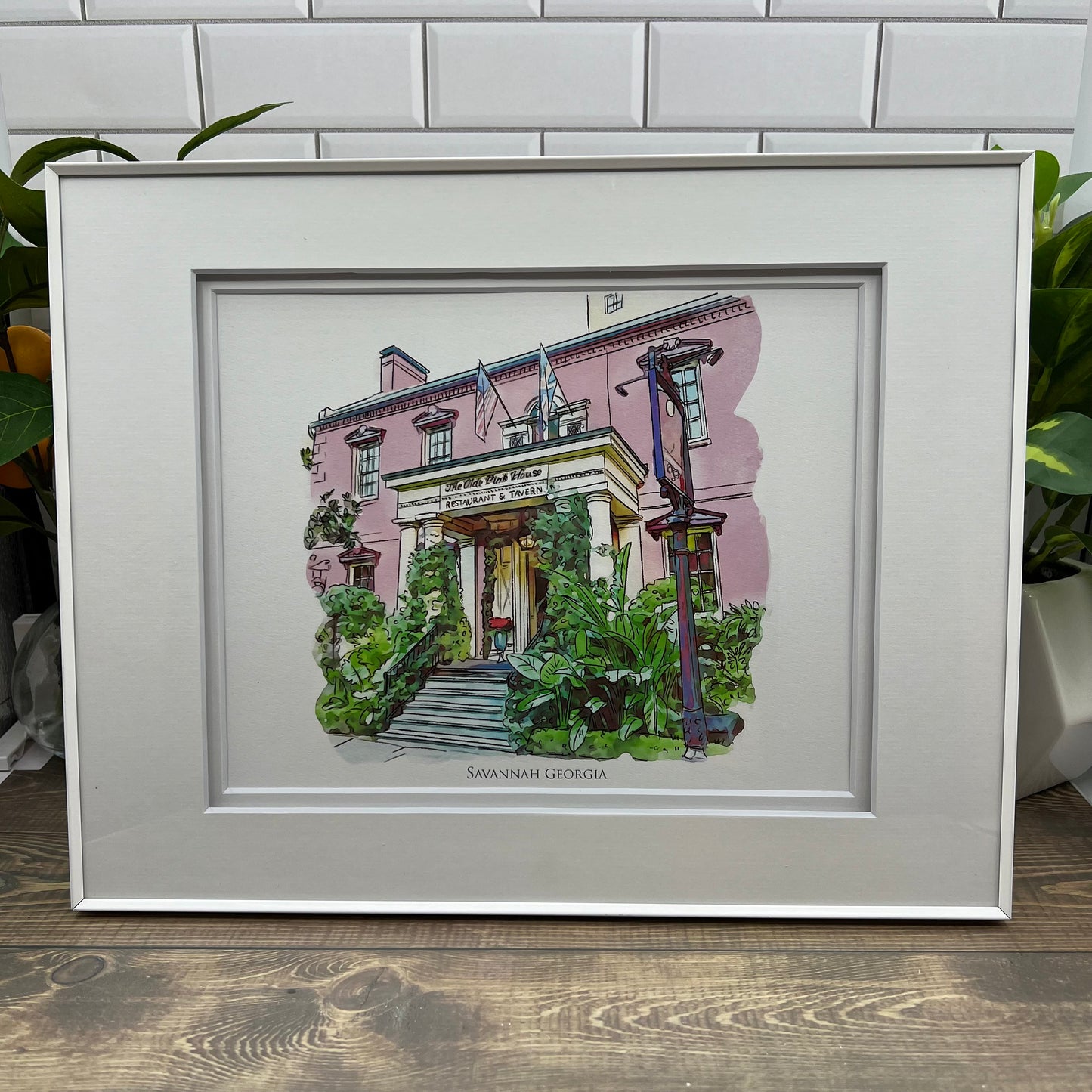 The Olde Pink House Savannah Georgia watercolor painting Giclee Fine Art Print (Framed or Unframed)