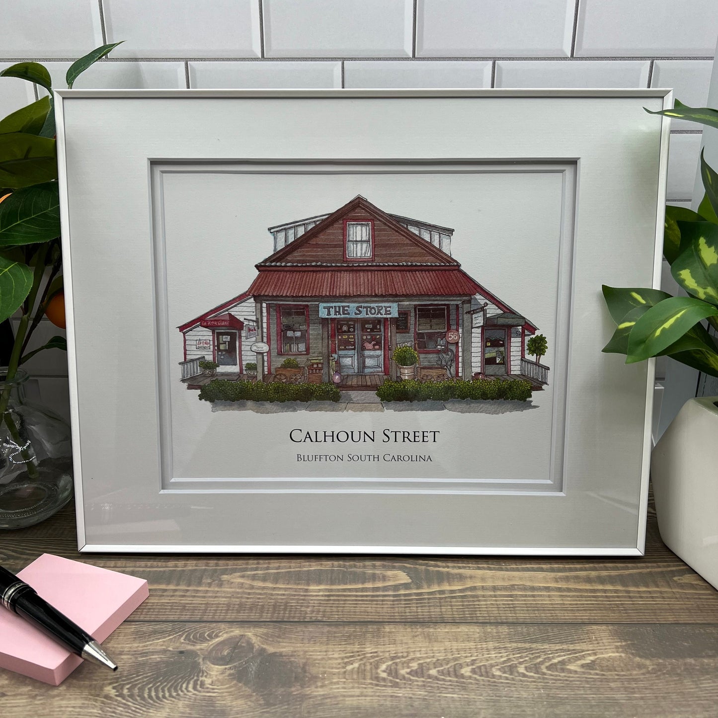 The Store Calhoun Street Olde Towne Bluffton South Carolina watercolor painting Giclee Fine Art Print (Framed or Unframed)