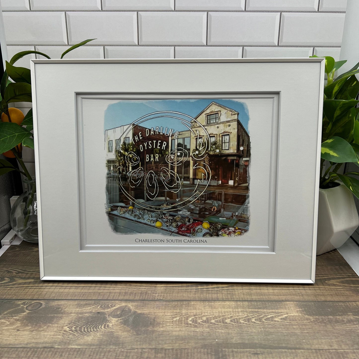 The Darling Oyster Bar Charleston South Carolina double watercolor painting Giclee Fine Art Print (Framed or Unframed)