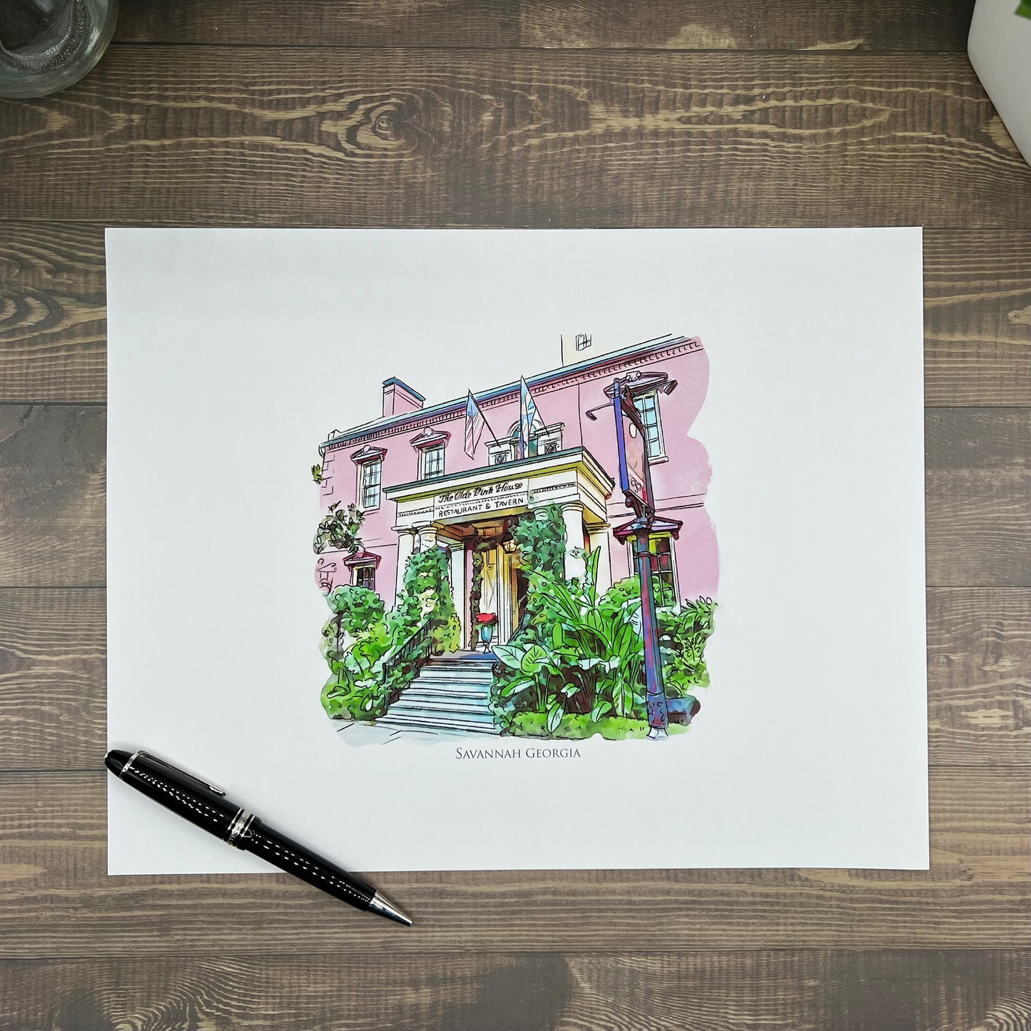 The Olde Pink House Savannah Georgia watercolor painting Giclee Fine Art Print (Framed or Unframed)