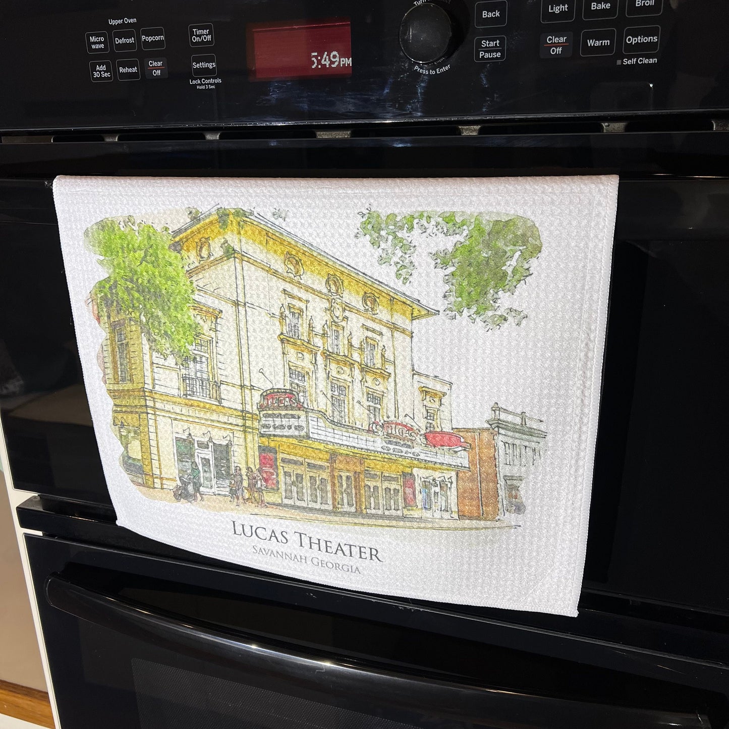 Lucas Theater SCAD Savannah Georgia (watercolor painting) printed on a microfiber kitchen towel 16" x 24"