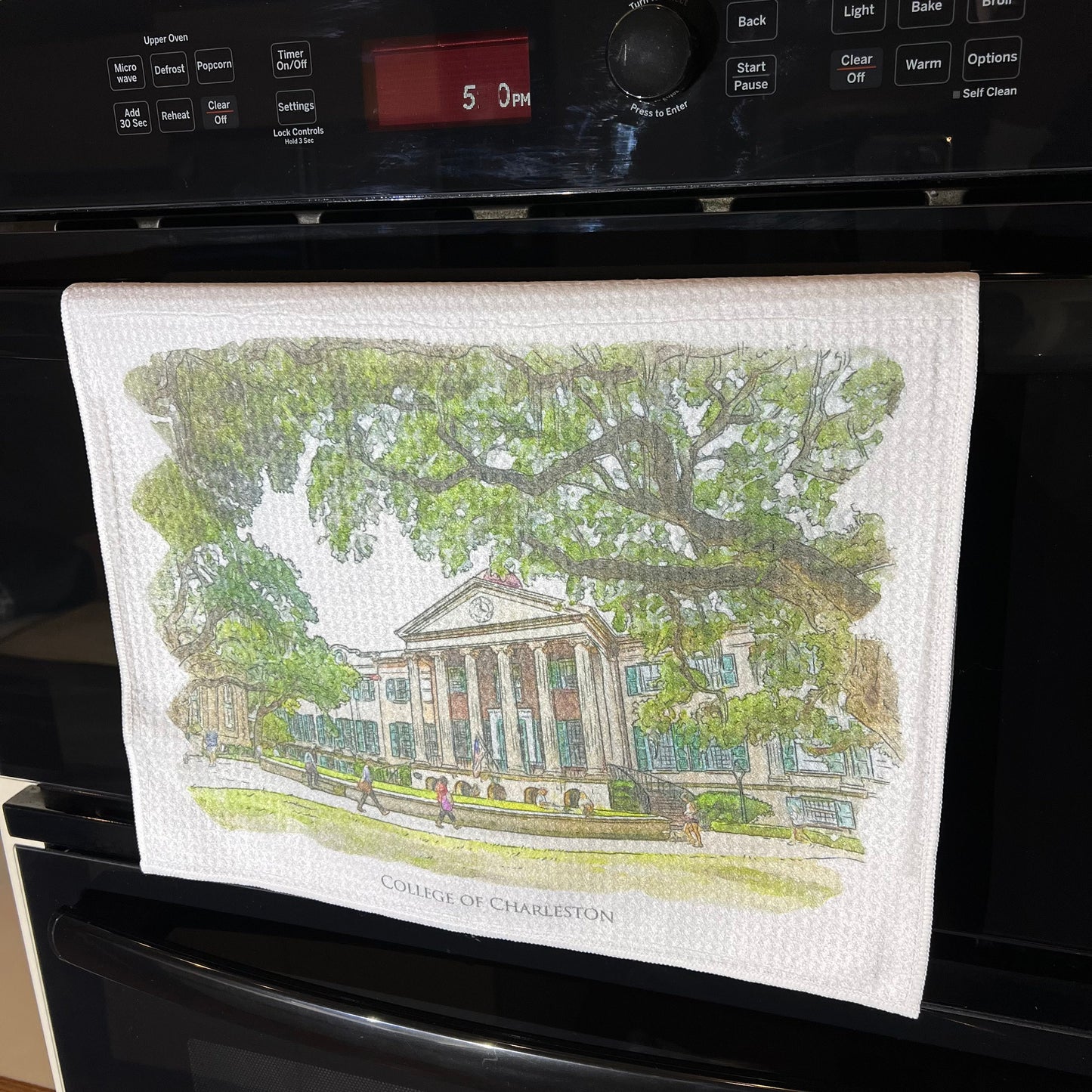 College of Charleston South Carolina (watercolor painting) printed on a microfiber kitchen towel 16" x 24"