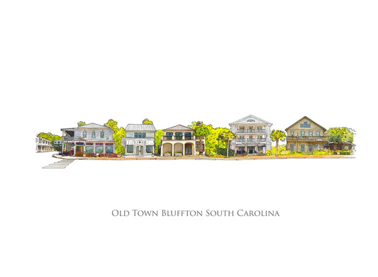 Old Town Bluffton South Carolina watercolor painting Giclee Fine Art Print (Framed or Unframed)