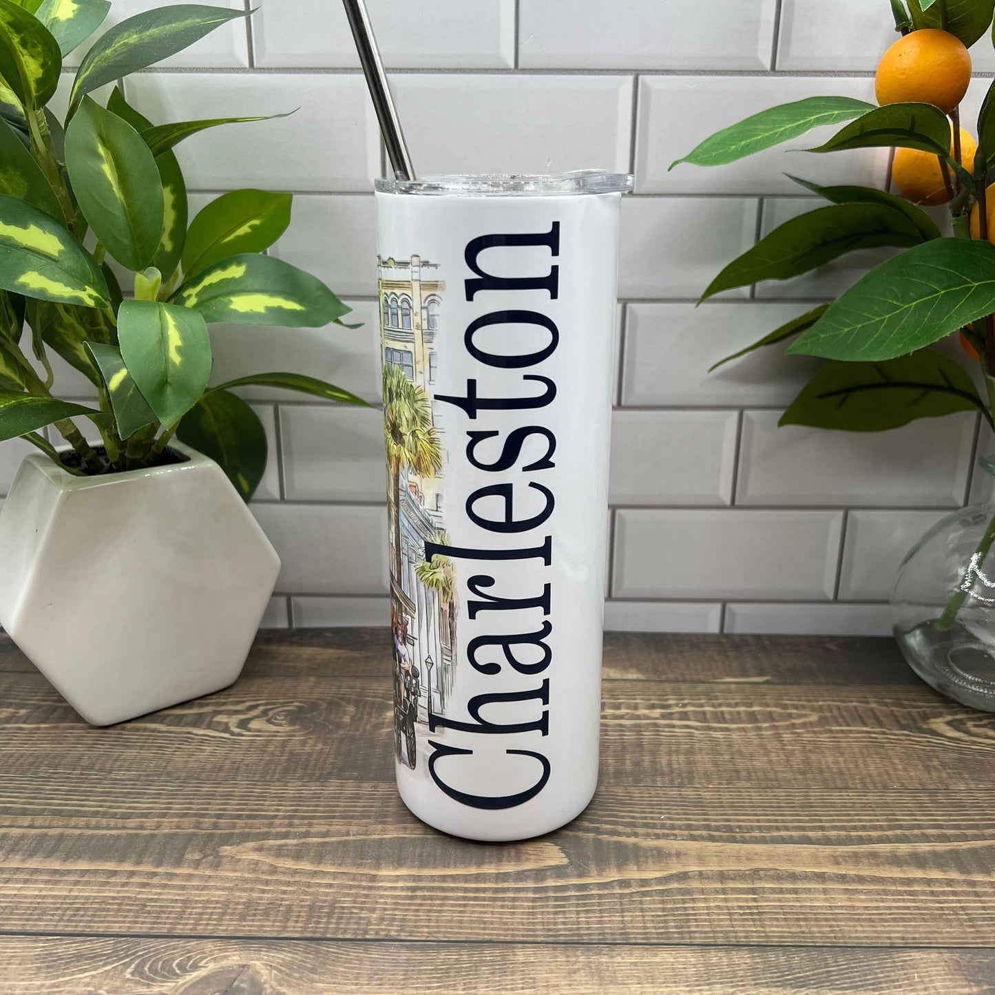 Charleston South Carolina Carriage Tour (original watercolor painting) on a 20 ounce double insulated tumbler