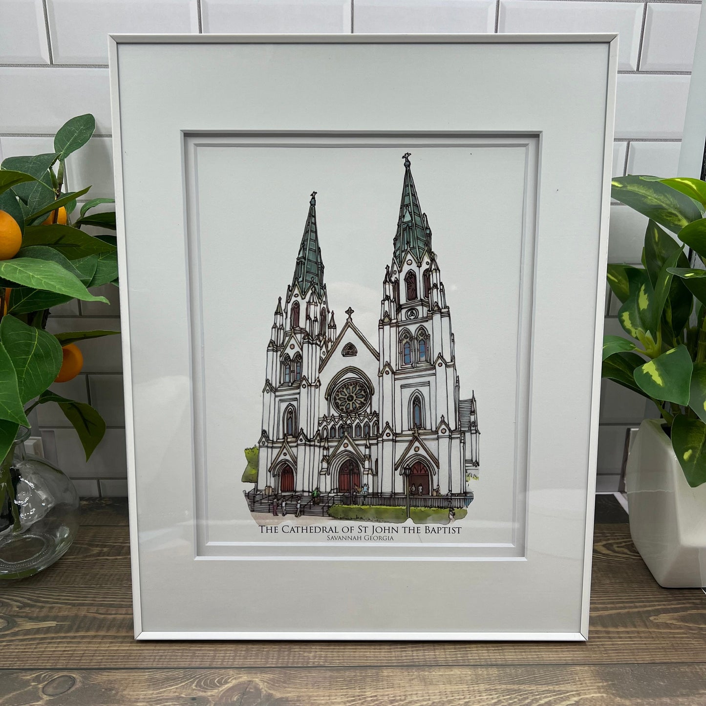 Cathedral of Saint John the Baptist Savannah Georgia watercolor painting Giclee Fine Art Print (Framed or Unframed)