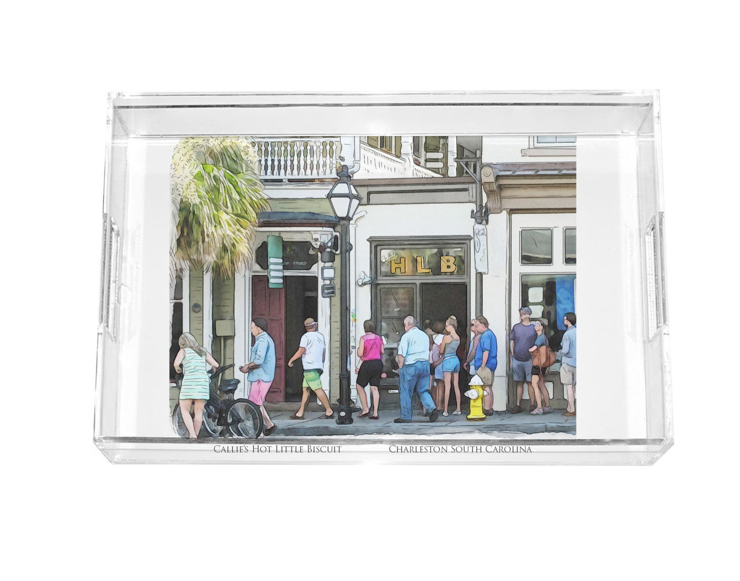 watercolor painting of Callies Hot Little Biscuit Charleston South Carolina acrylic serving tray