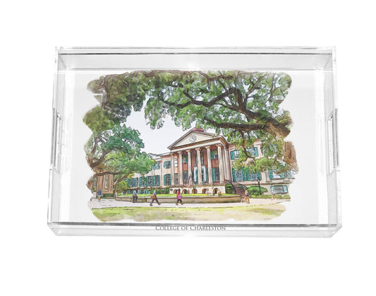 watercolor painting of College of Charleston South Carolina acrylic serving tray