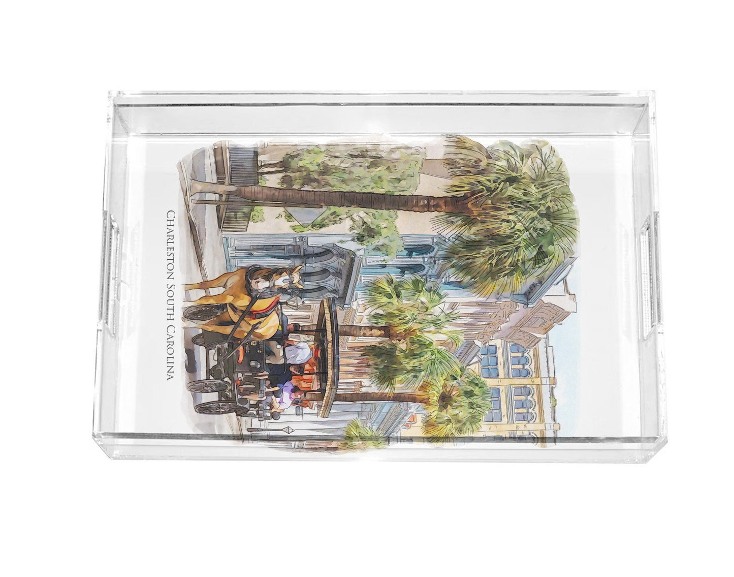 watercolor painting of Carriage Tour Charleston South Carolina acrylic serving tray