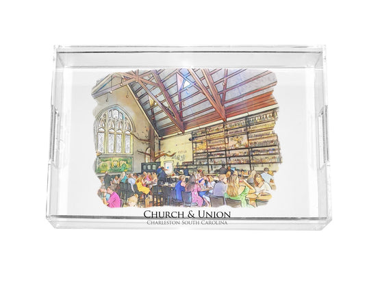 watercolor painting of Church and Union Charleston South Carolina acrylic serving tray