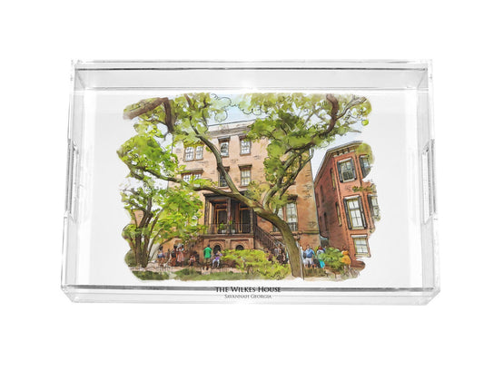 watercolor painting of the Wilkes House in Savannah Georgia acrylic serving tray