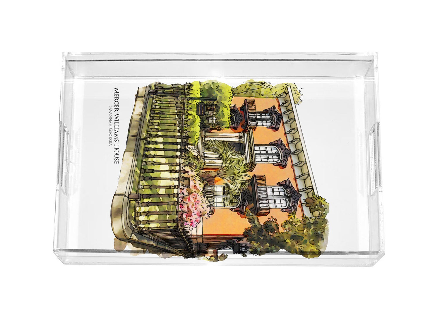 watercolor painting of the Mercer Williams House in Savannah Georgia acrylic serving tray