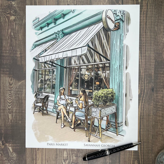 The Paris Market shop on Broughton Street in Savannah Georgia watercolor painting Giclee Fine Art Print (Framed or Unframed)