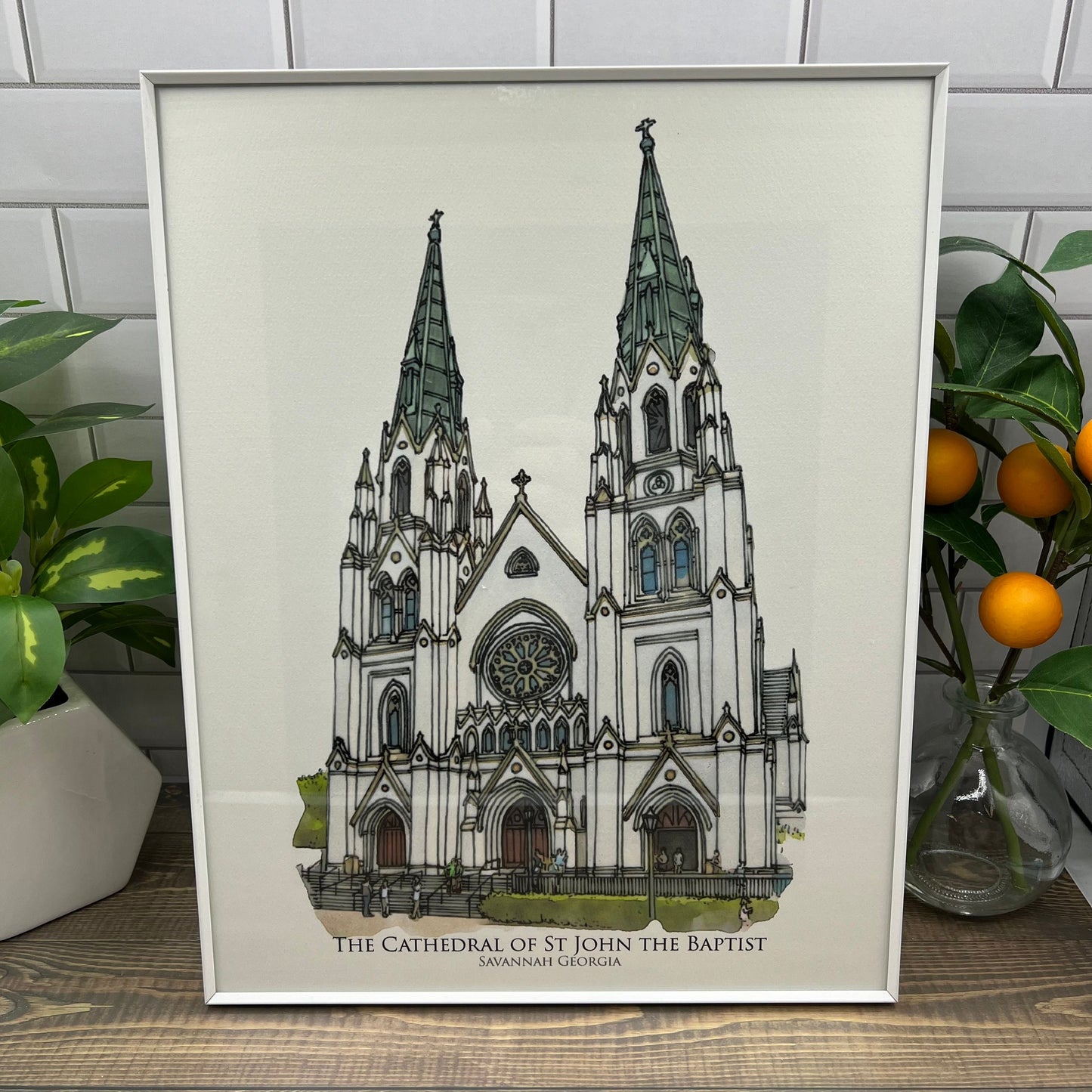 Cathedral of Saint John the Baptist Savannah Georgia watercolor painting Giclee Fine Art Print (Framed or Unframed)