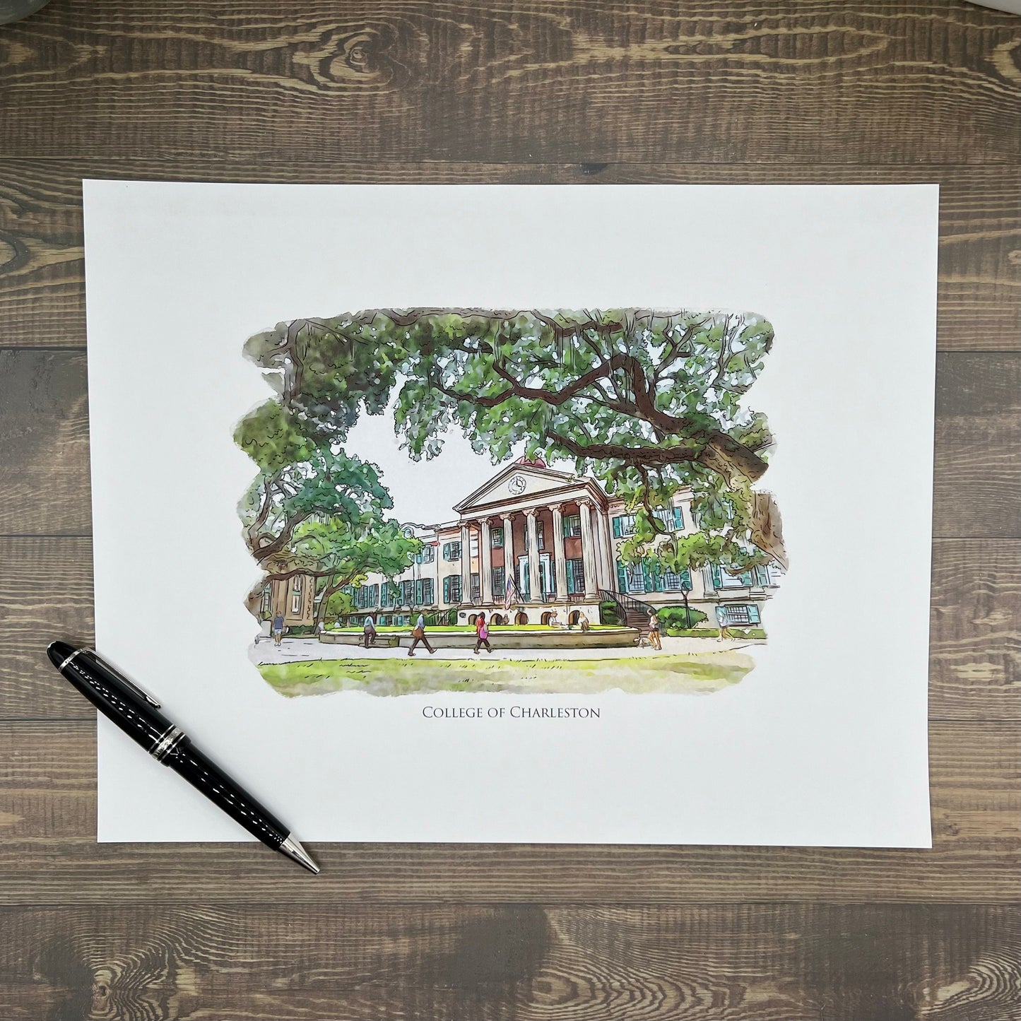 College of Charleston South Carolina watercolor painting Giclee Fine Art Print (Framed or Unframed)