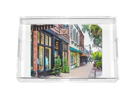 watercolor painting of Fernandina Beach Amelia Island Florida acrylic serving tray