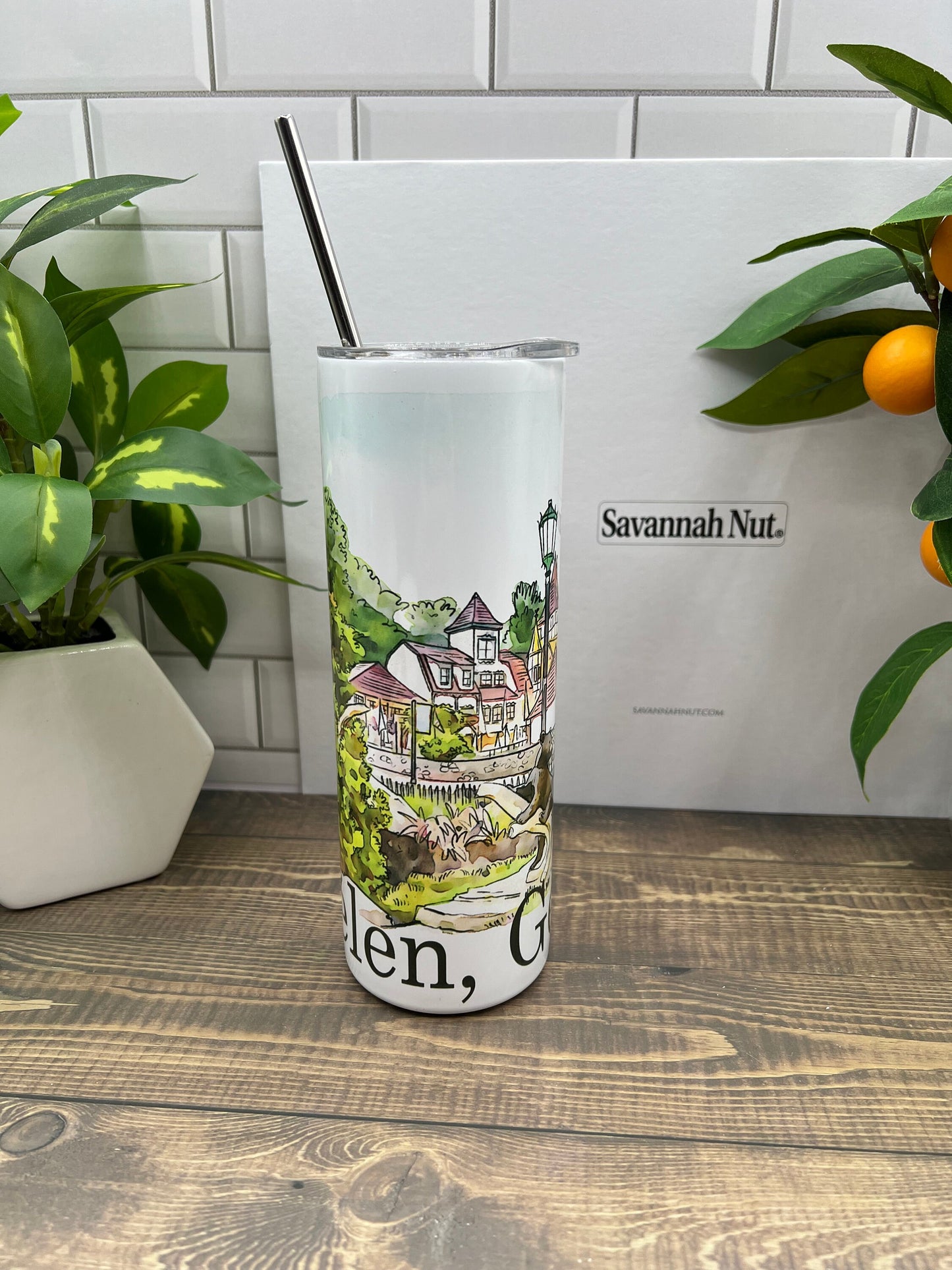 Helen Georgia watercolor painting printed on a 20 ounce double insulated tumbler