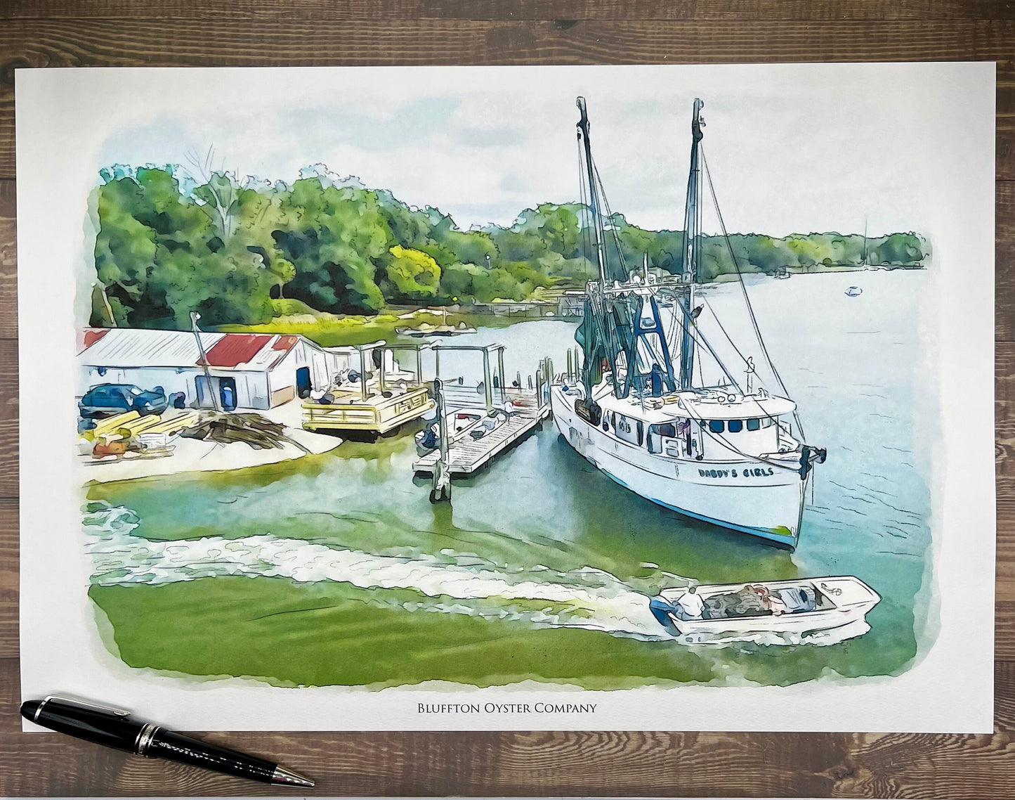 Bluffton Oyster Company in Bluffton South Carolina watercolor painting Giclee Fine Art Print (Framed or Unframed)