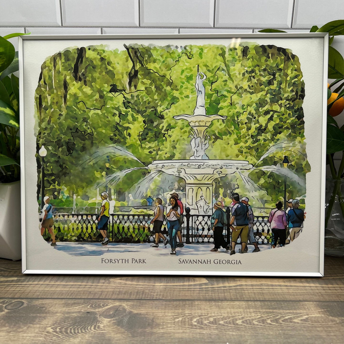 Forsyth Park Fountain Savannah Georgia watercolor painting Giclee Fine Art Print (Framed or Unframed)