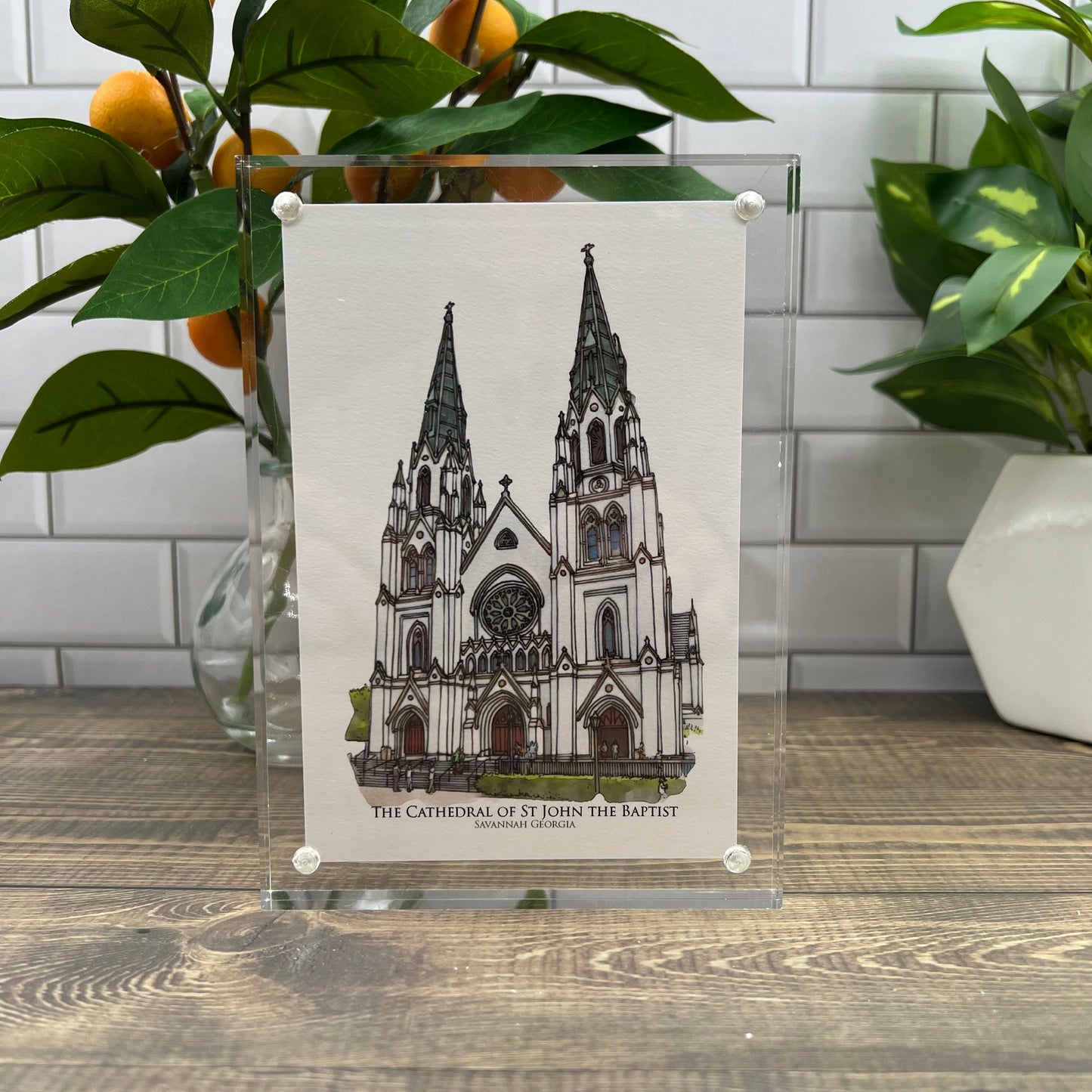 Cathedral of Saint John the Baptist Savannah Georgia watercolor painting Giclee Fine Art Print (Framed or Unframed)