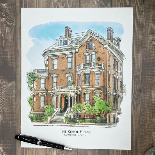 The Kehoe House Savannah Georgia watercolor painting Giclee Fine Art Print (Framed or Unframed)