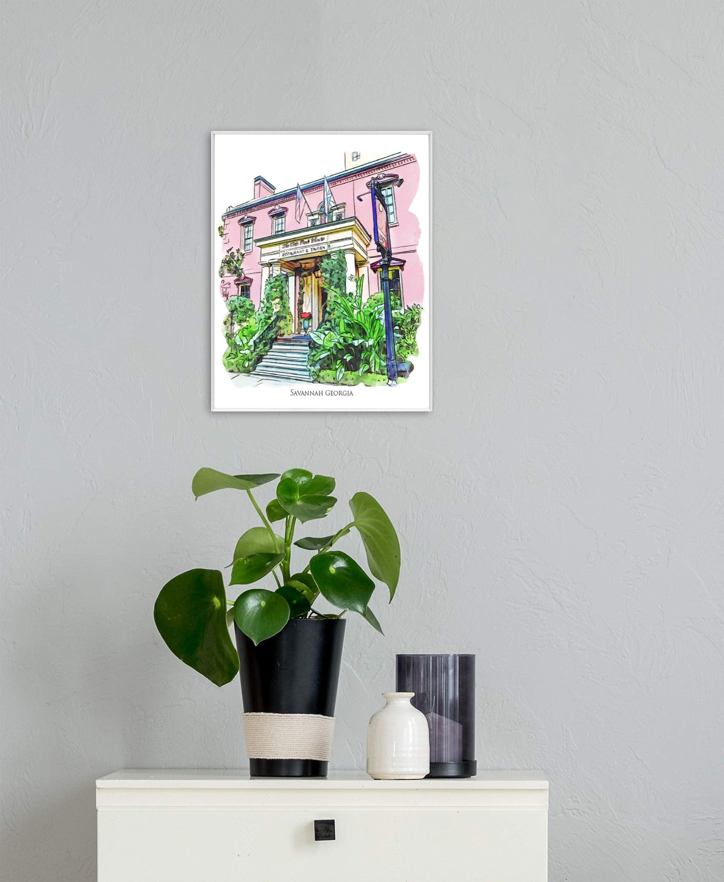 The Olde Pink House Savannah Georgia watercolor painting Giclee Fine Art Print (Framed or Unframed)