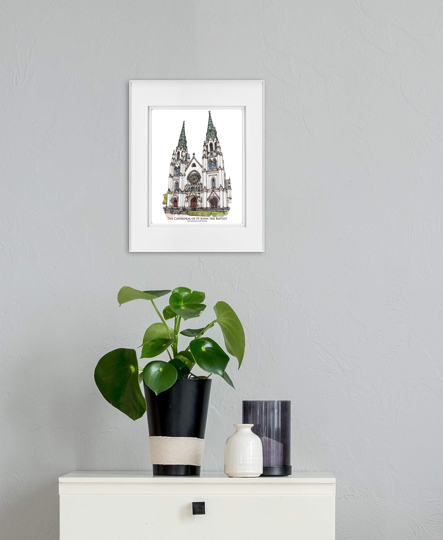 Cathedral of Saint John the Baptist Savannah Georgia watercolor painting Giclee Fine Art Print (Framed or Unframed)