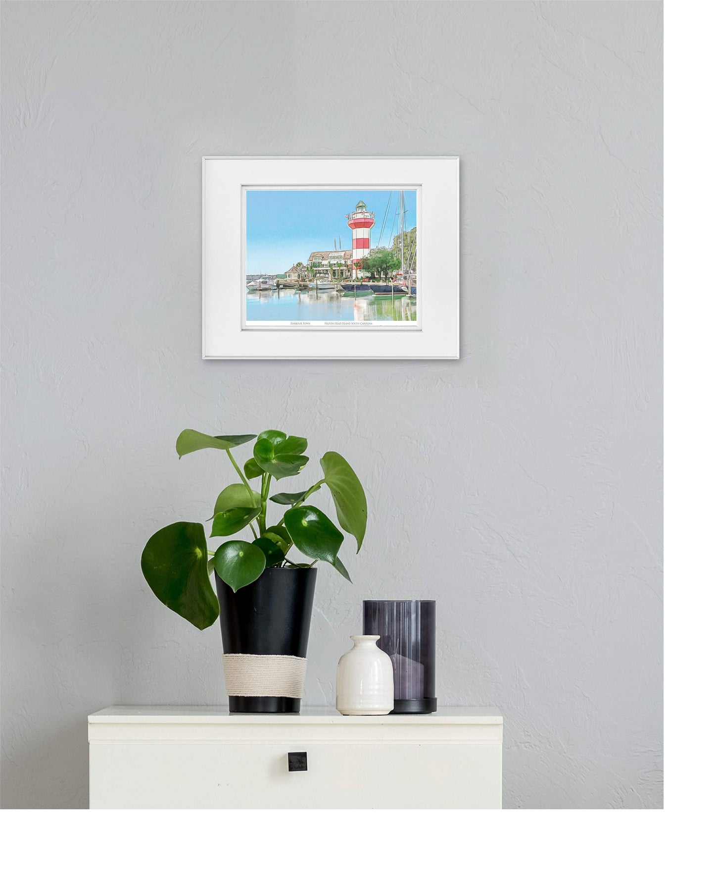 Harbour town Lighthouse Hilton Head Island South Carolina watercolor painting Giclee Fine Art Print (Framed or Unframed)