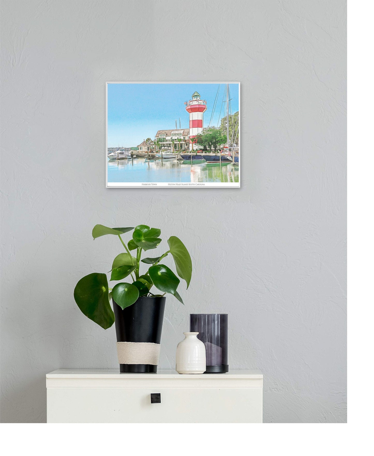 Harbour town Lighthouse Hilton Head Island South Carolina watercolor painting Giclee Fine Art Print (Framed or Unframed)