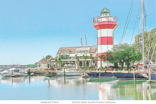 Harbour town Lighthouse Hilton Head Island South Carolina watercolor painting giclée fine art print (framed or unframed)