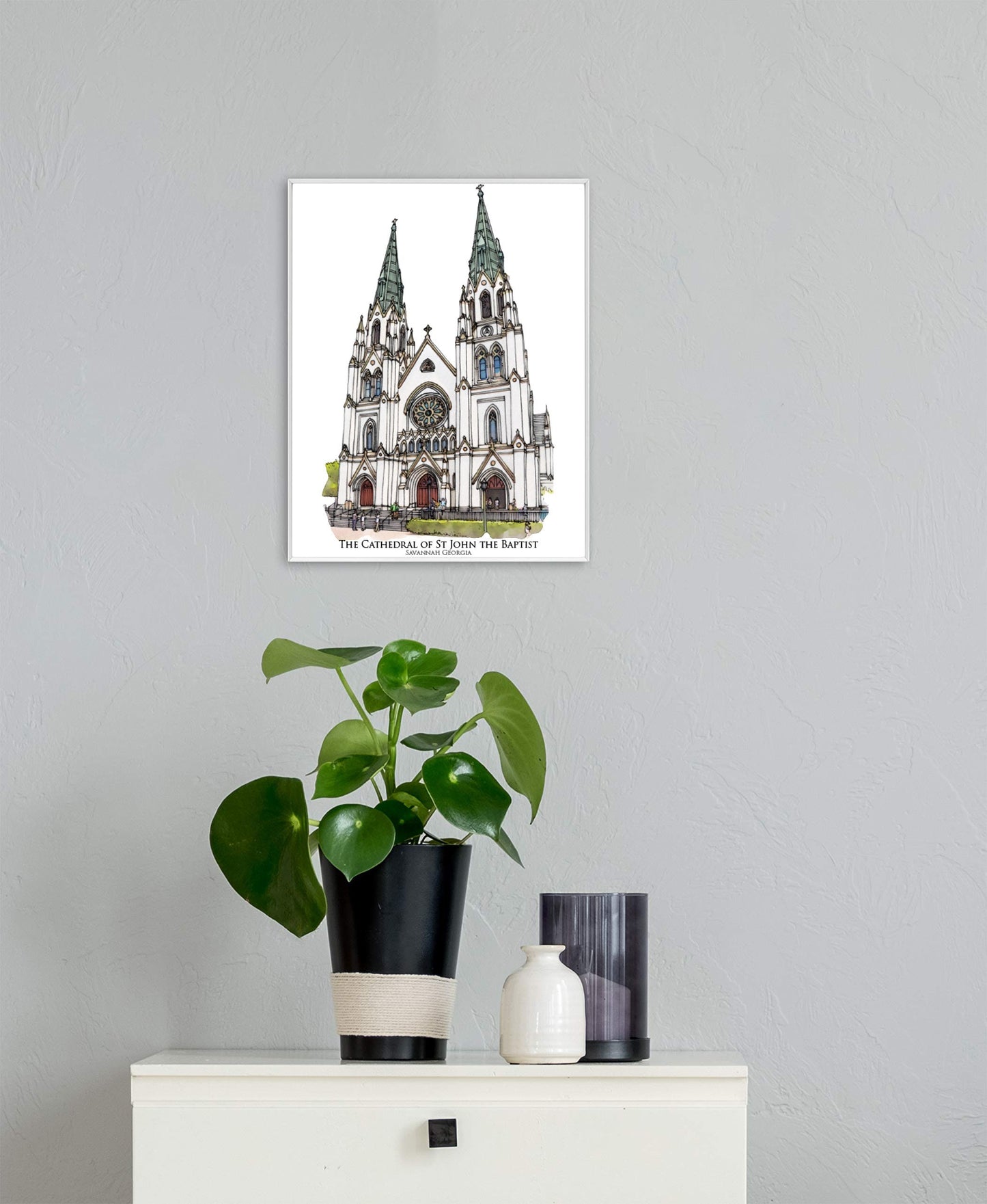 Cathedral of Saint John the Baptist Savannah Georgia watercolor painting Giclee Fine Art Print (Framed or Unframed)