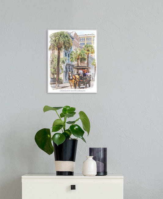 Charleston Carriage Tour South Carolina watercolor painting Giclee Fine Art Print (Framed or Unframed)