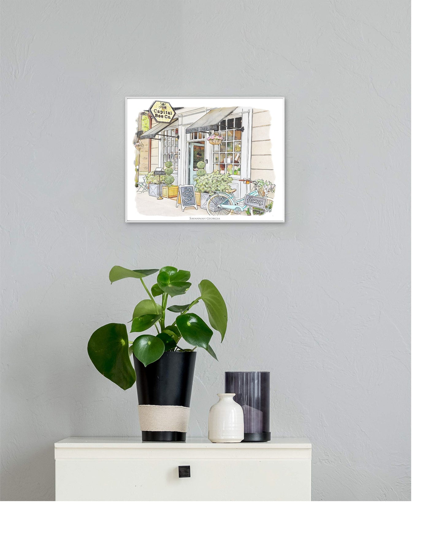 The Capital Bee shop on Broughton Street in Savannah Georgia watercolor painting giclée fine art print (framed or unframed)