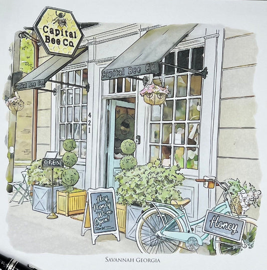 The Capital Bee shop on Broughton Street in Savannah Georgia watercolor painting giclée fine art print (framed or unframed)