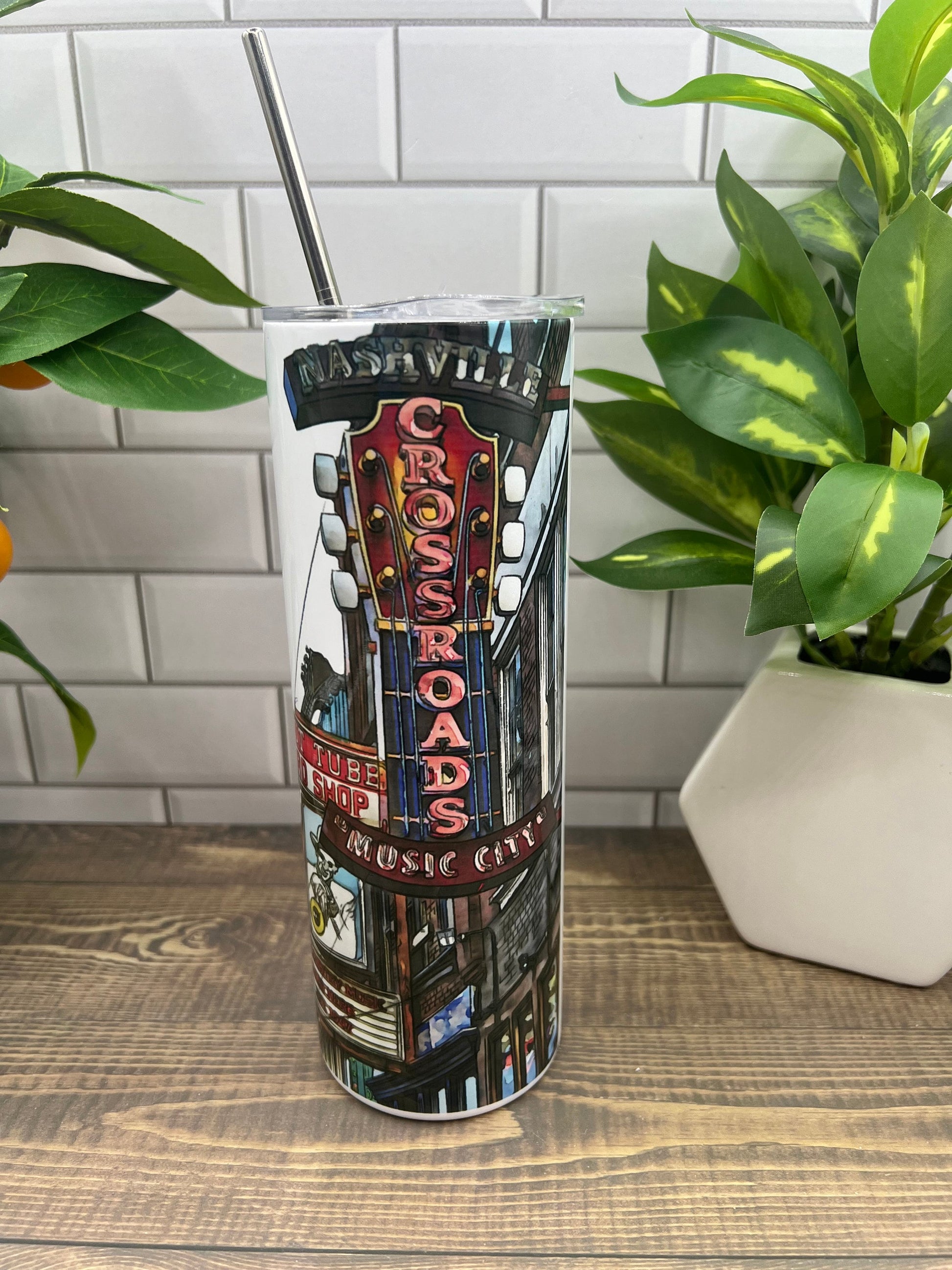 Nashville Tennessee 20 ounce Tumbler | Original Nashville Watercolor Art | Nashville Tennessee Gift | Ernest Tubb | Music Row - Guitar