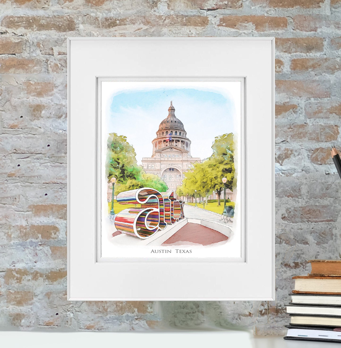 Austin Texas 20 ounce Tumbler | Austin Texas Art | Austin Texas Gift | Texas Capitol | Watercolor Art