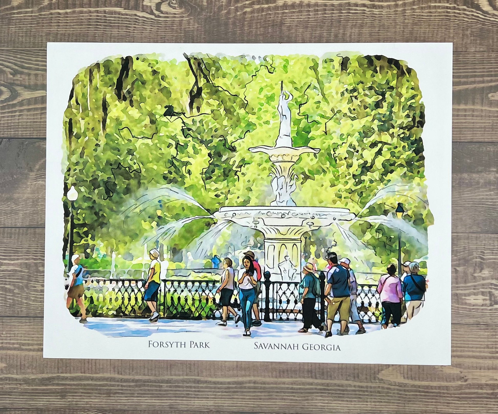 Forsyth Park Fountain Savannah Georgia watercolor painting giclée fine art print (framed or unframed)