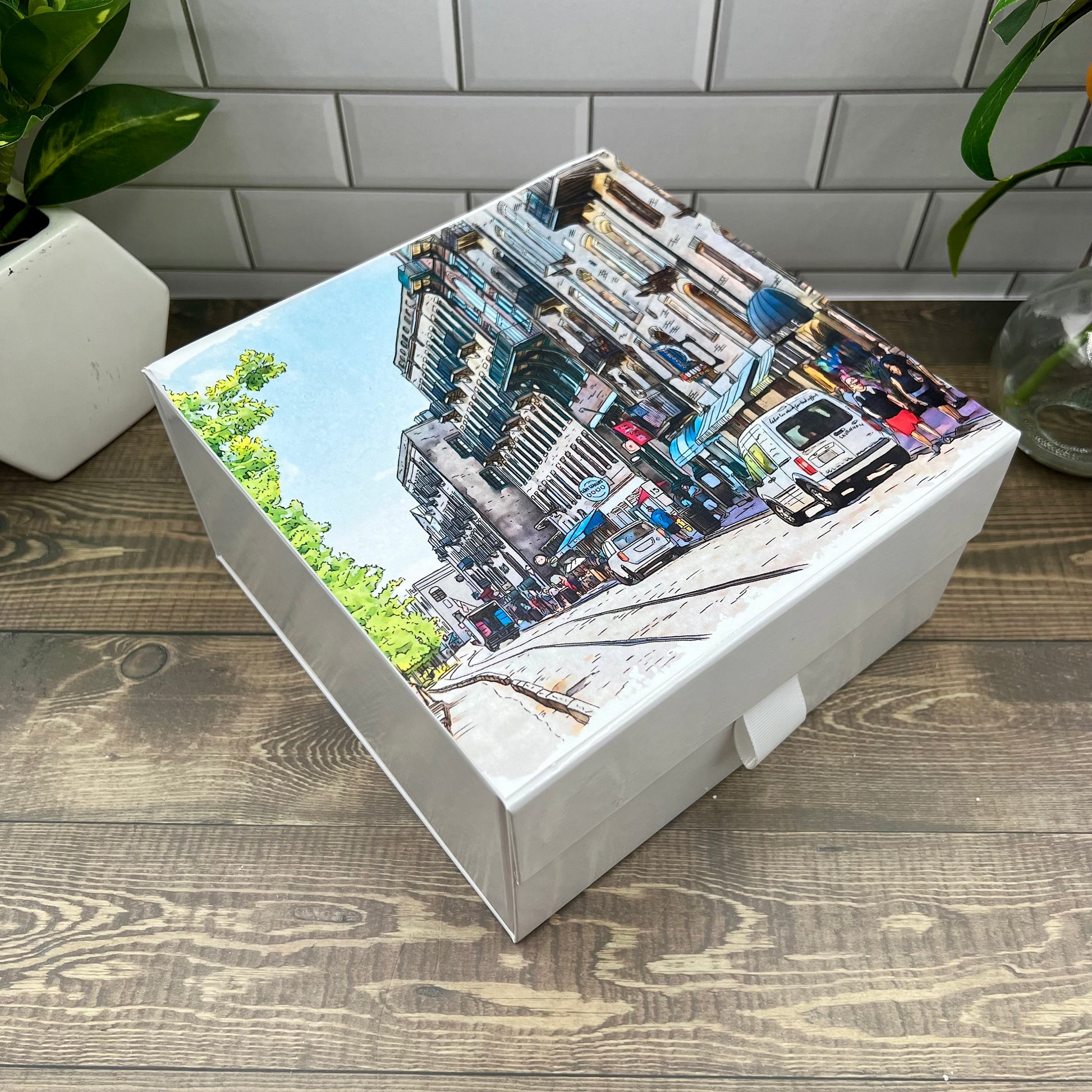 Savannah themed Gift Box featuring our original watercolor painting of Historic Riverstreet Savannah Georgia