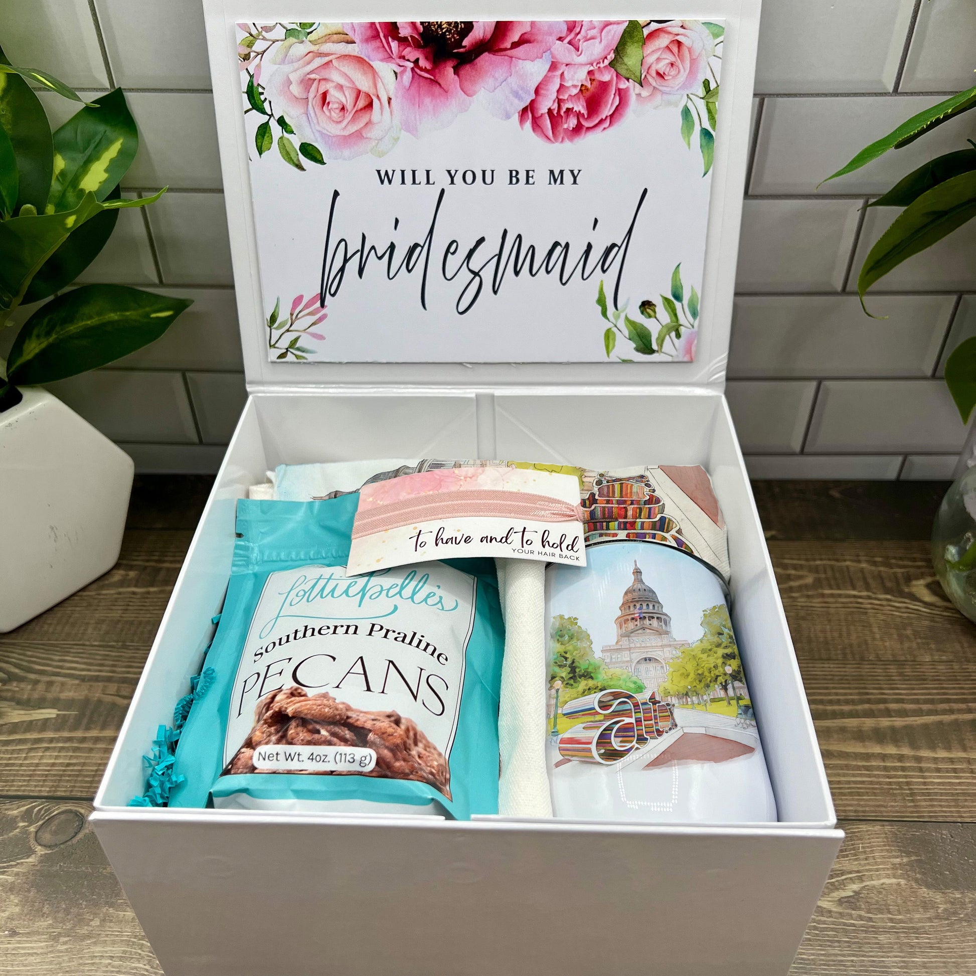 Bridesmaid Proposal Gift Box - Featuring our original Austin Texas watercolor painting - Personalized Custom Bridesmaid Gift - Maid of Honor